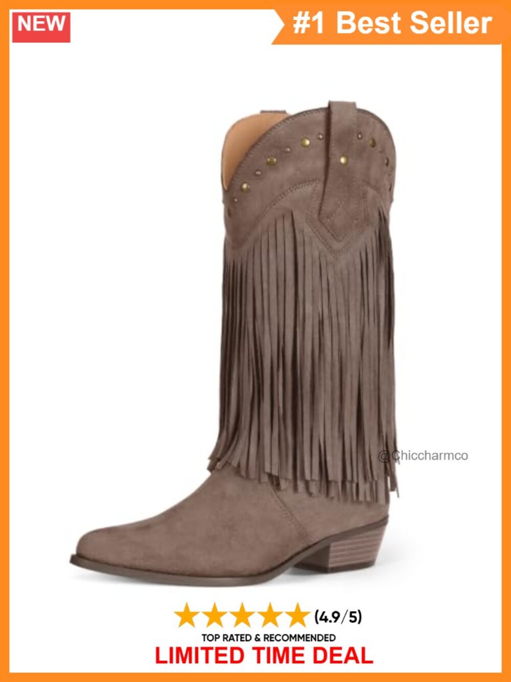 Fringe Cowboy Boots Mid Calf Chunky Heel Faux Suede Western Women